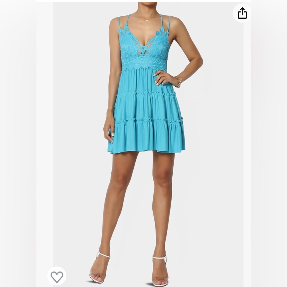 NWOT Zenana ice blue crochet lace cami dress size medium